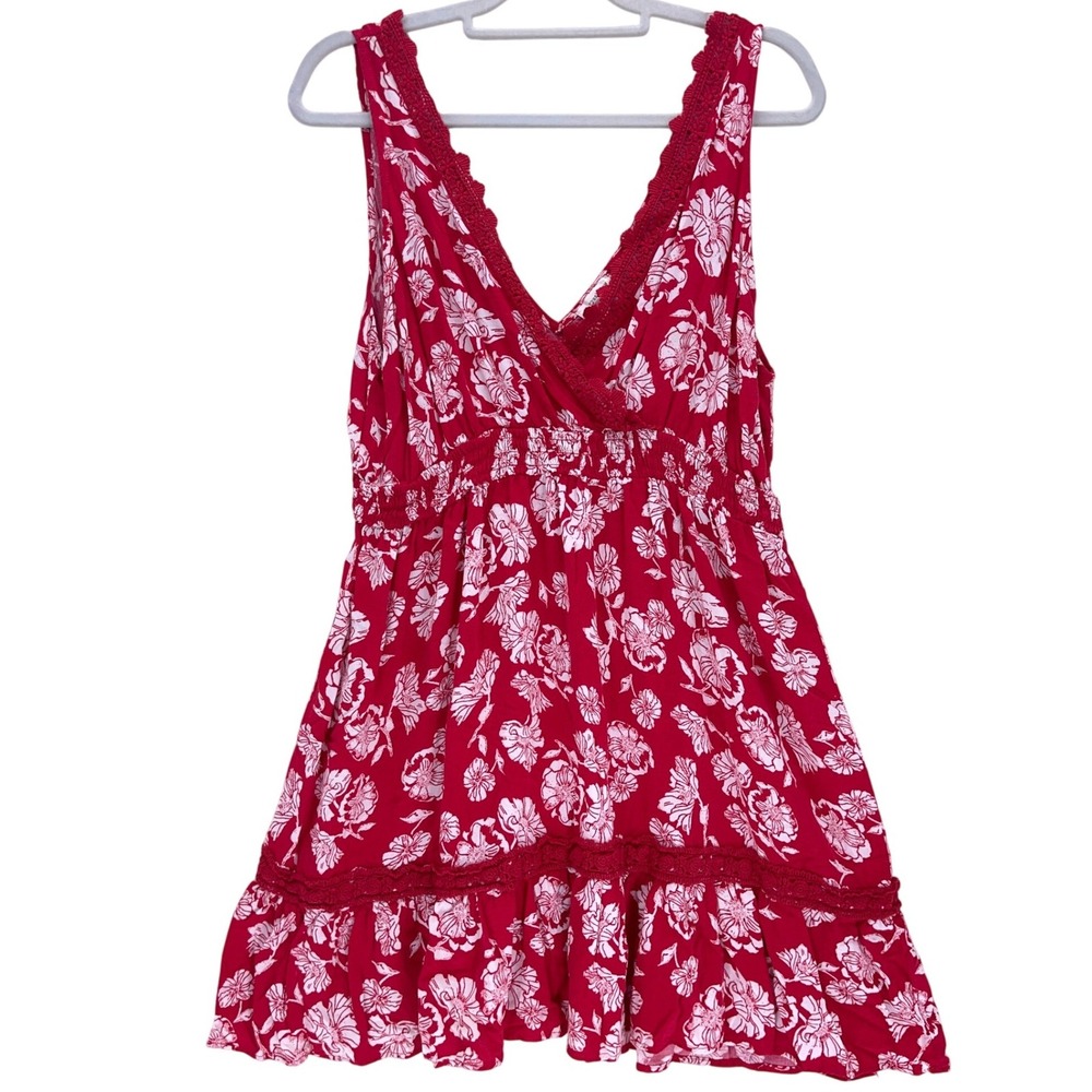 Red Floral Sleeveless V-Neck Dress